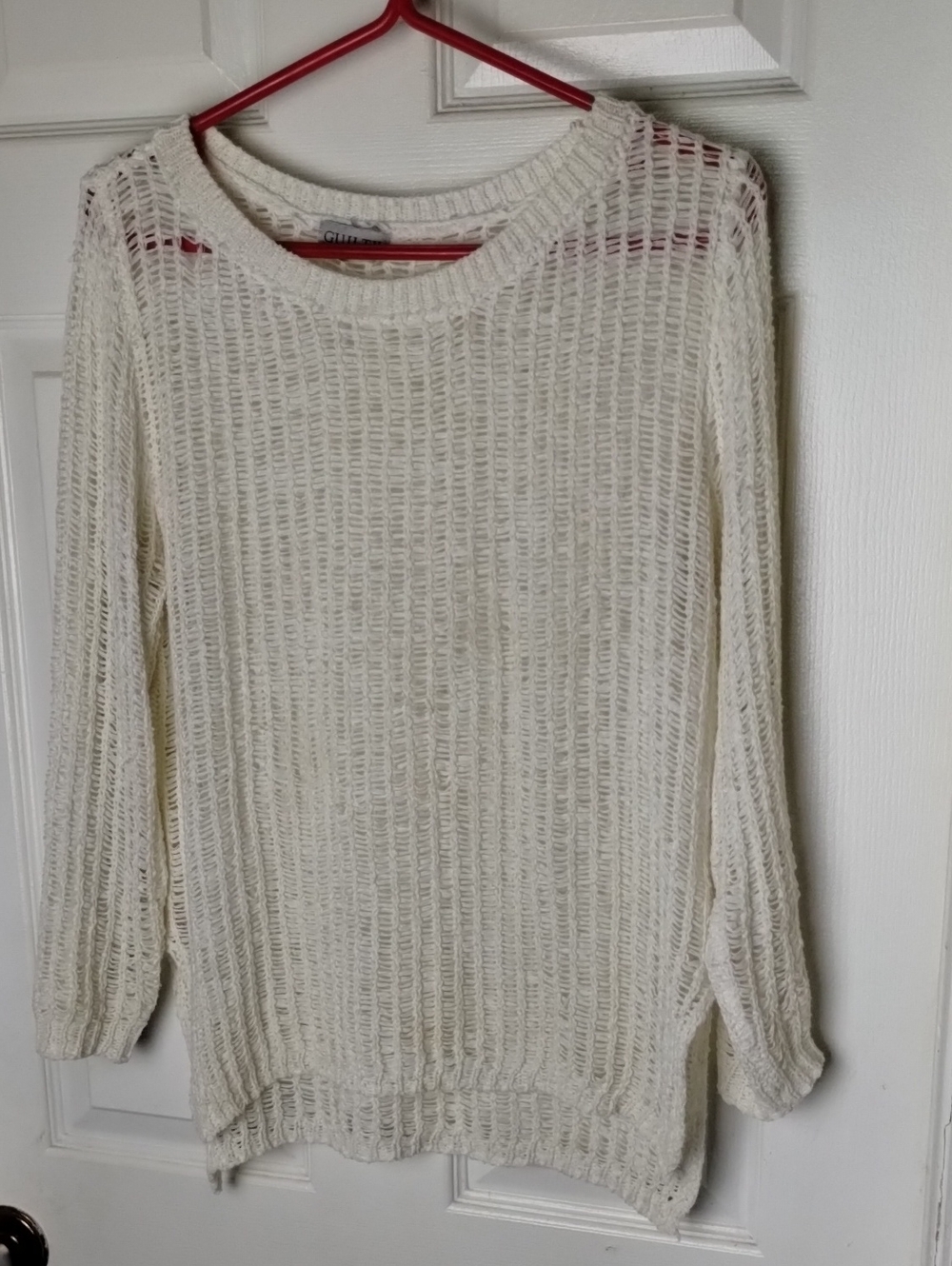 Open-Knit Scoop Neck Sweater in Cream